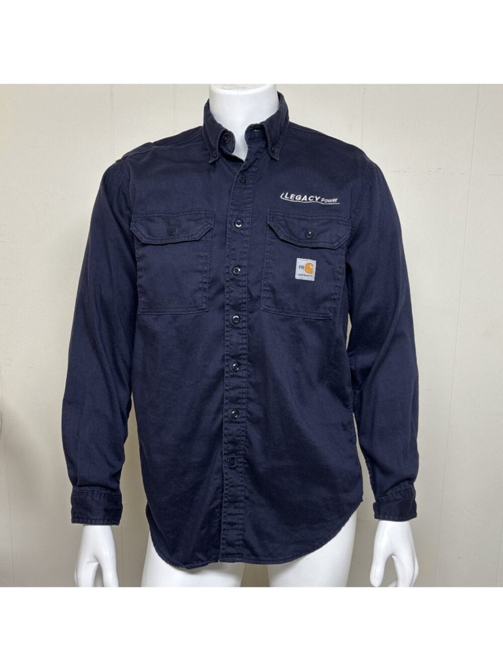 Carhartt Flame Resistant Shirt Mens M Navy Cat 2 Long Sleeve Button Up Indura FR